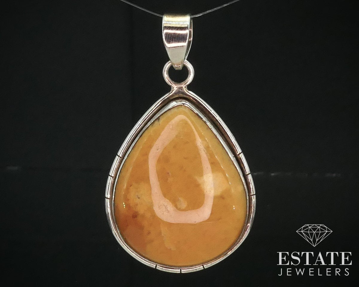 Vintage Sterling Natural Butterscotch Amber Navajo Pendant 18g i15165