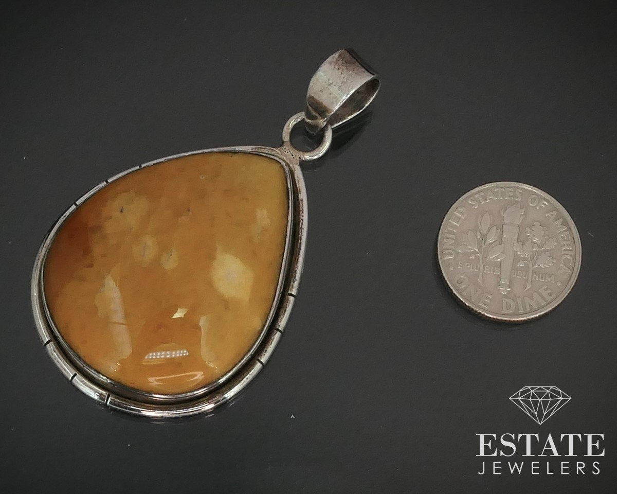 Vintage Sterling Natural Butterscotch Amber Navajo Pendant 18g i15165