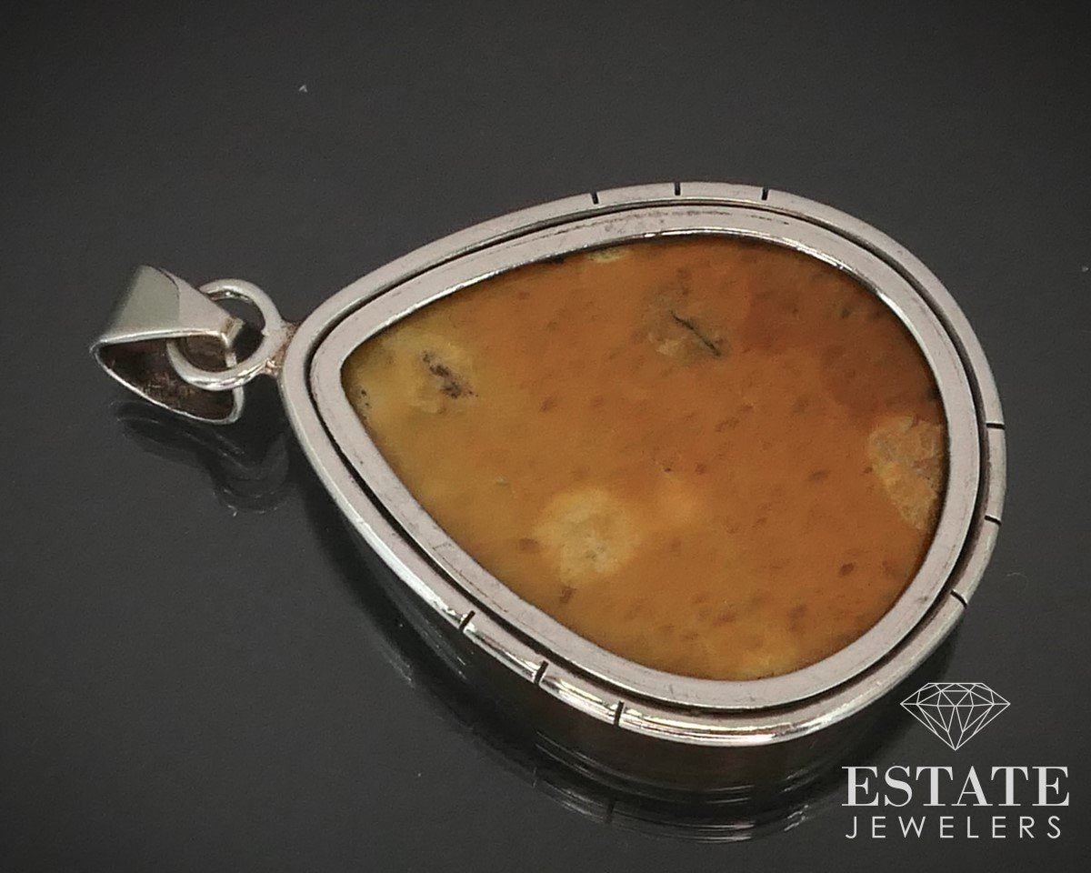 Vintage Sterling Natural Butterscotch Amber Navajo Pendant 18g i15165