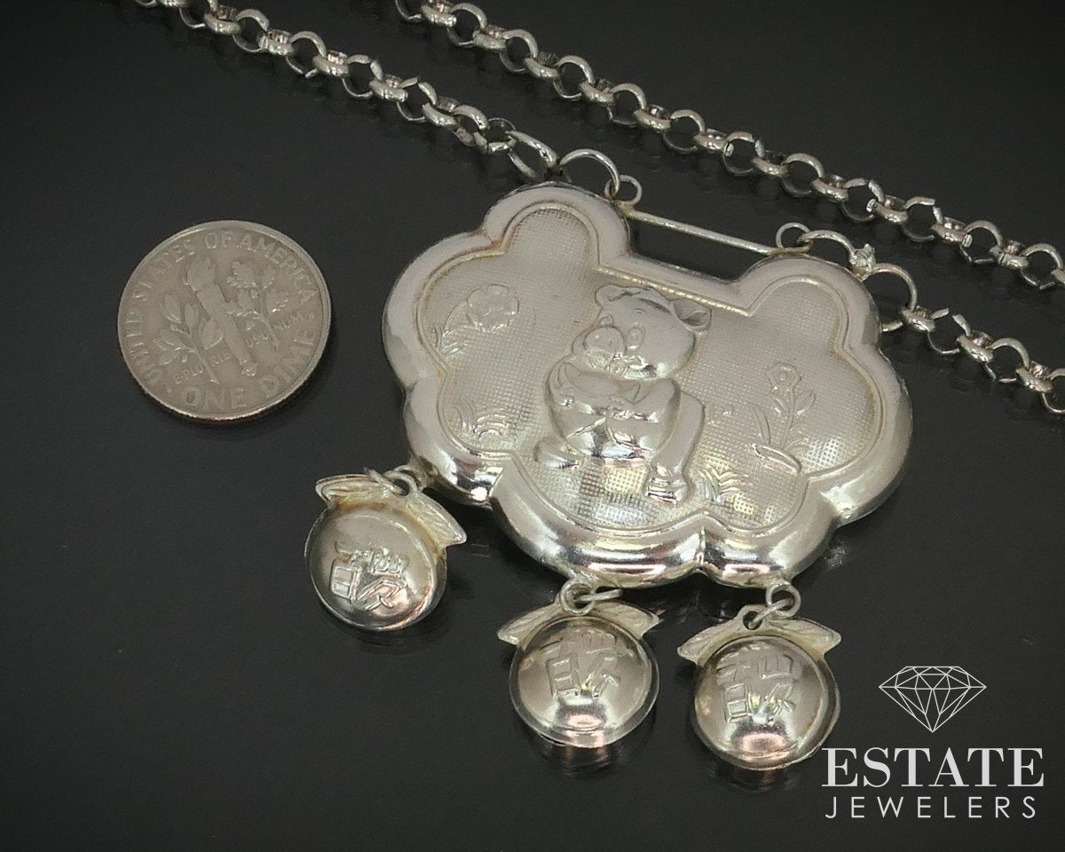 Vintage Sterling Year of the Pig Chinese Beaded Necklace 23g i15163