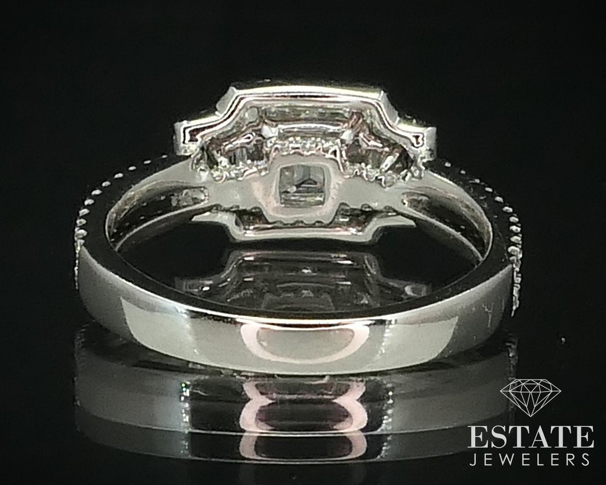 14k White Gold Emerald Cut 1.12ct Diamond Halo Engagement Ring 3.8g i15175