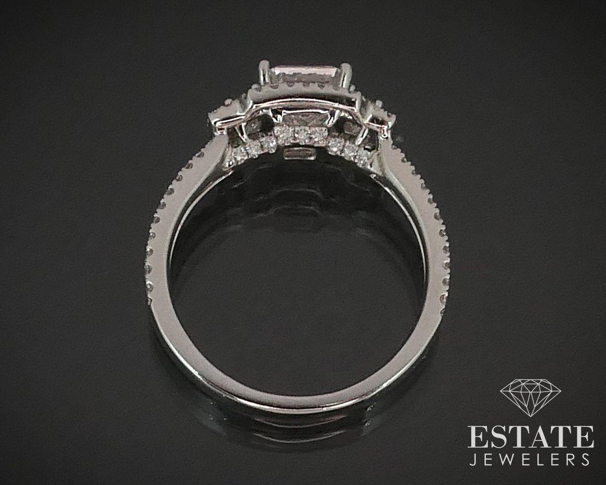 14k White Gold Emerald Cut 1.12ct Diamond Halo Engagement Ring 3.8g i15175
