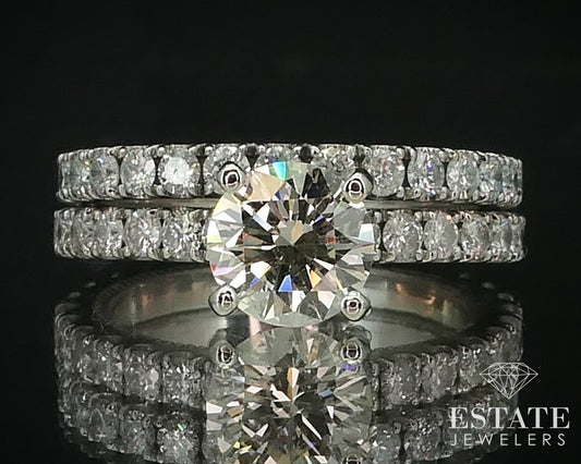 14k White Gold Round Natural 2.25ctw Diamond Ladies Wedding Set 5.1g i15146