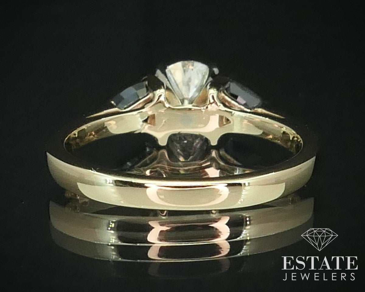 14k Yellow Gold .69ct Round Diamond & Blue Sapphire Engagement Ring 2.8g i15216