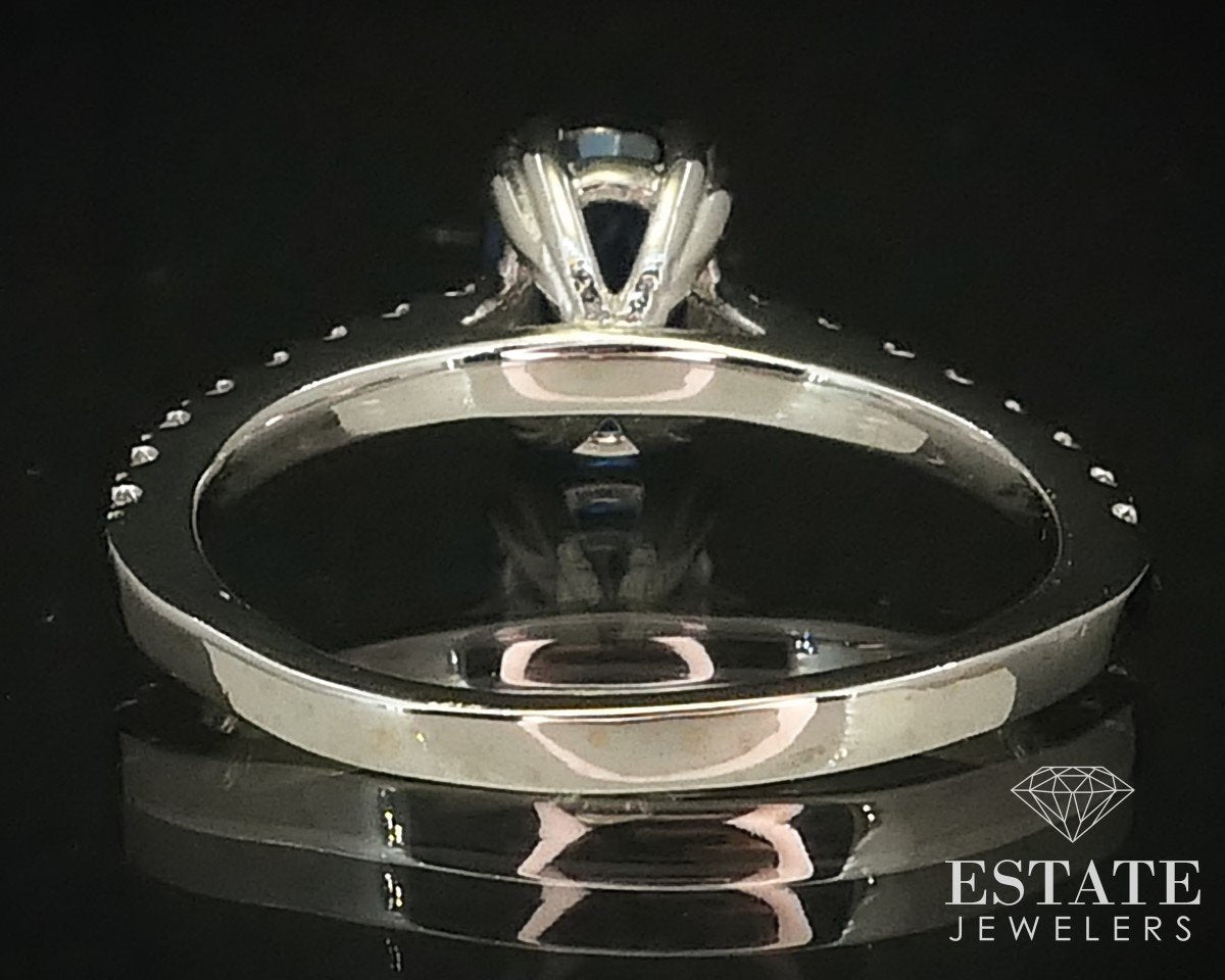 14k White Gold Natural Oval Blue Sapphire & Diamond Ring 2.8g i15230