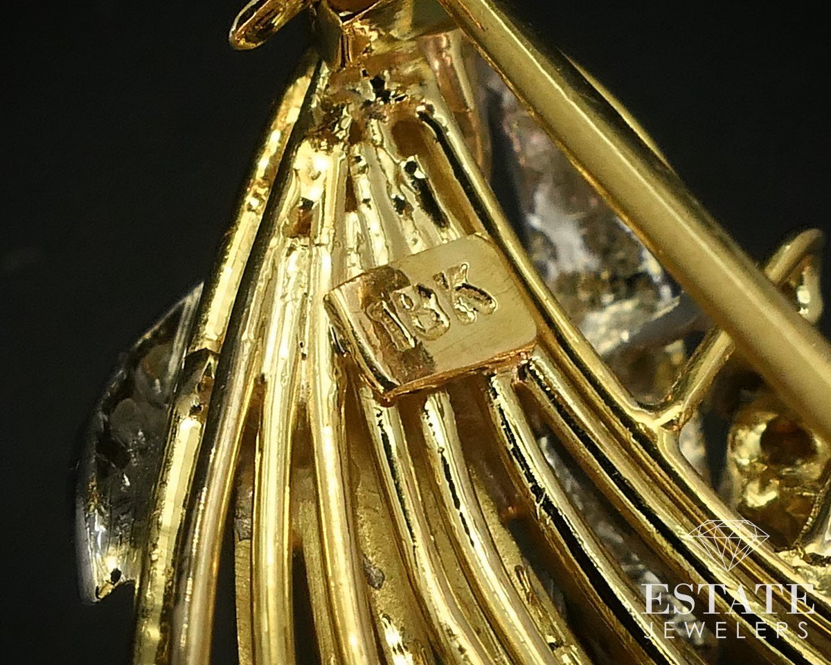 18k Yellow Gold Multicolor Sapphire Diamond Rainbow Brooch 10.1g i15242