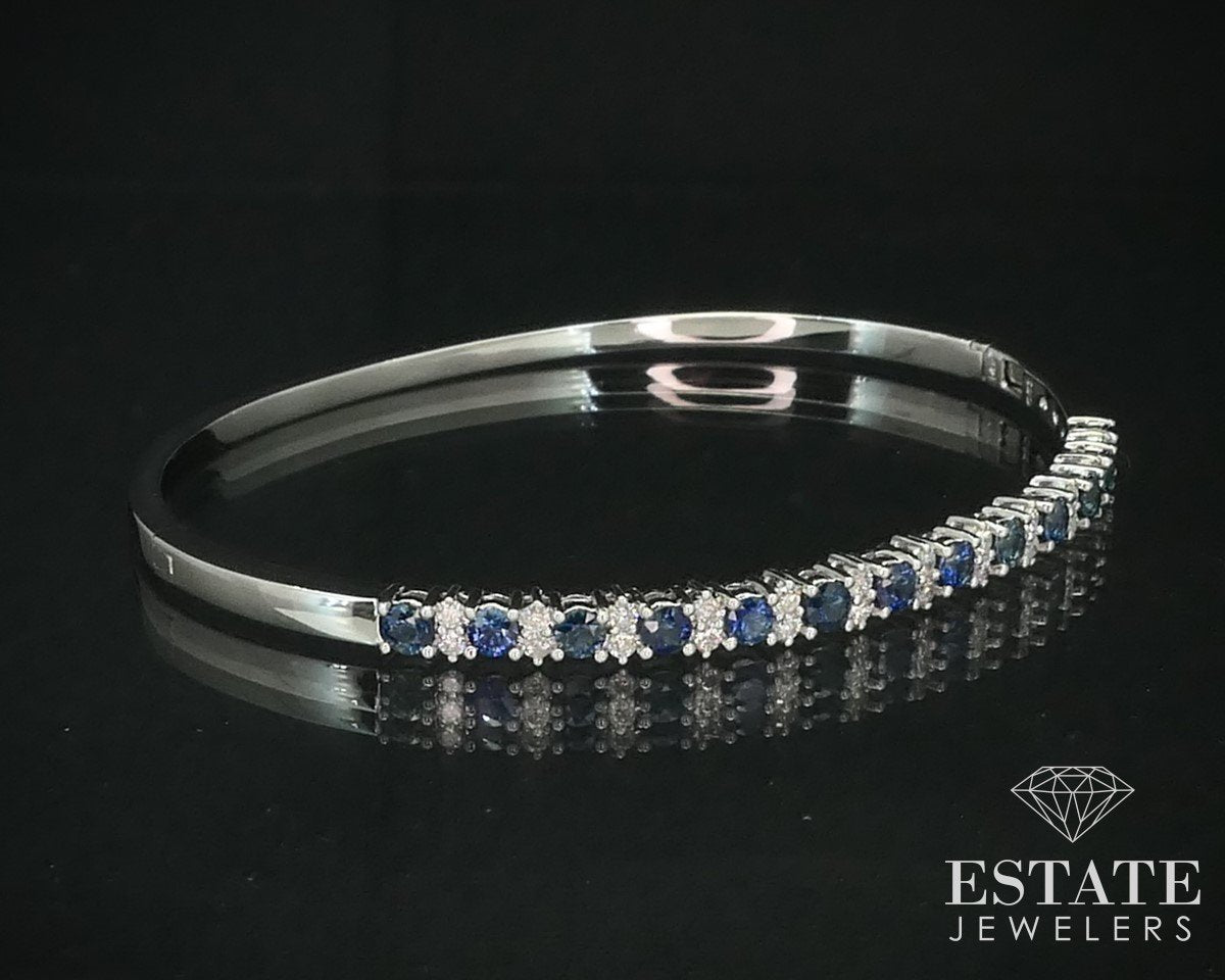 NEW 14k White Gold Natural 2ctw Blue Sapphire Diamond Bangle Bracelet i15236
