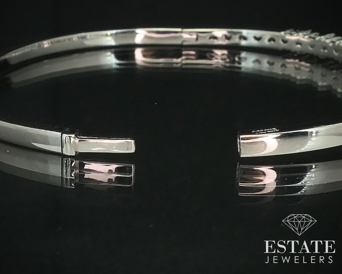 NEW 14k White Gold Natural 2ctw Blue Sapphire Diamond Bangle Bracelet i15236