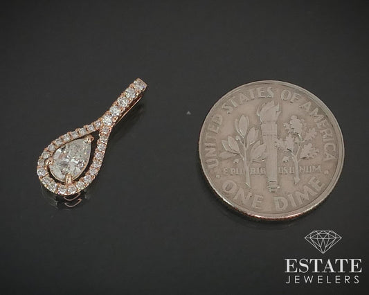 18k Rose Gold .52ctw Natural Pear Shaped Diamond Tear Drop Pendant 1g i15243