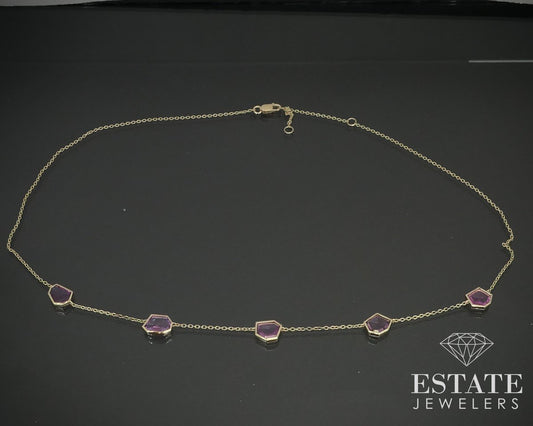 14k Yellow Gold Natural Sapphire Slice Link Ladies Necklace 4.2g i15258