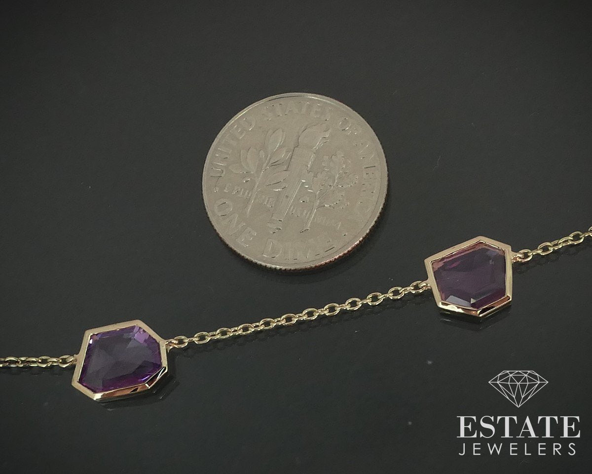 14k Yellow Gold Natural Sapphire Slice Link Ladies Necklace 4.2g i15258