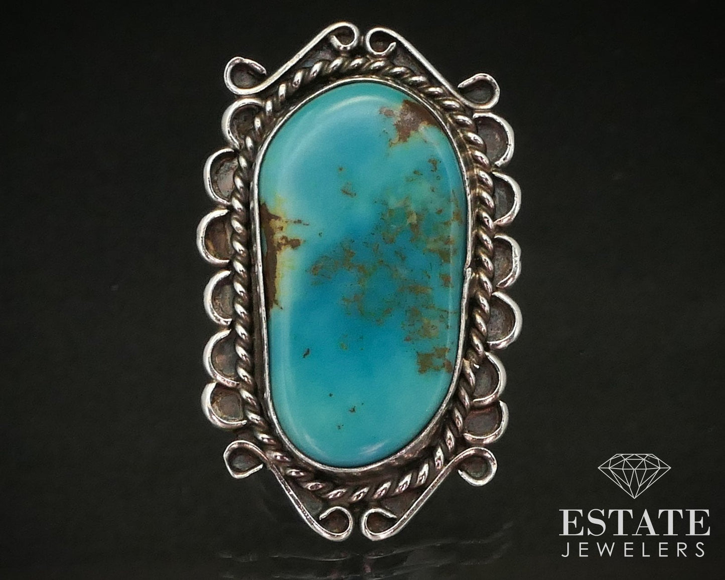Vintage Sterling 925 Navajo Natural Turquoise Shield Ladies Ring 9.7g i15294