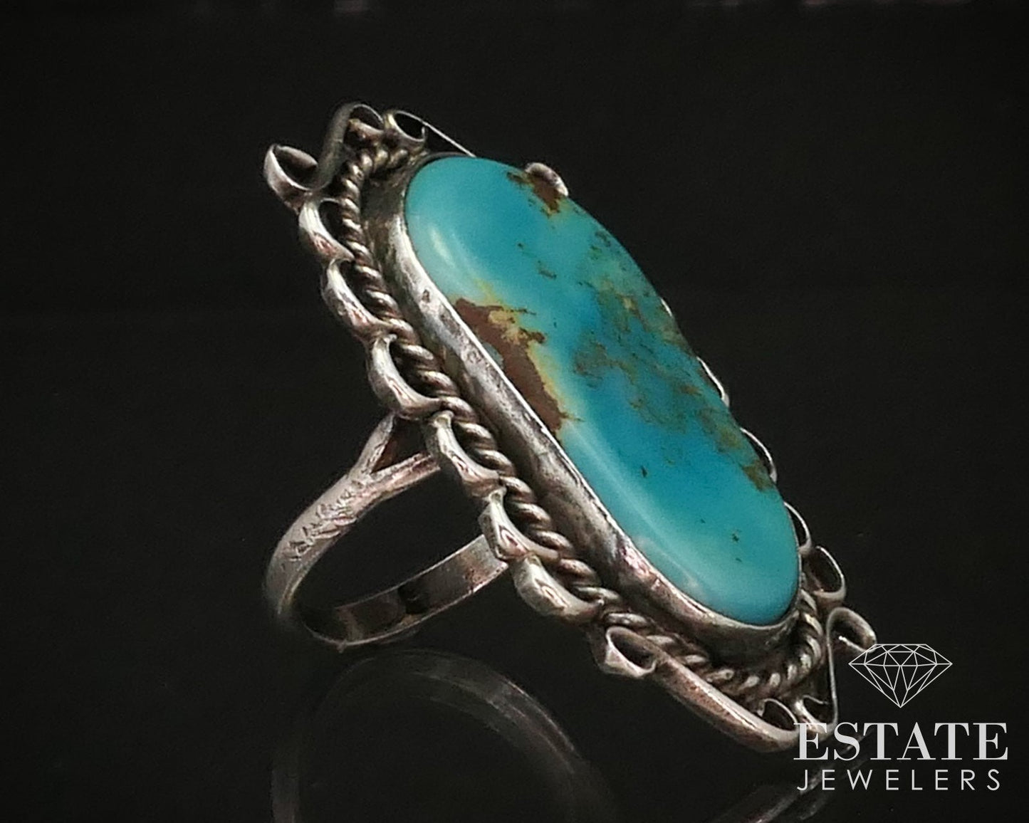 Vintage Sterling 925 Navajo Natural Turquoise Shield Ladies Ring 9.7g i15294