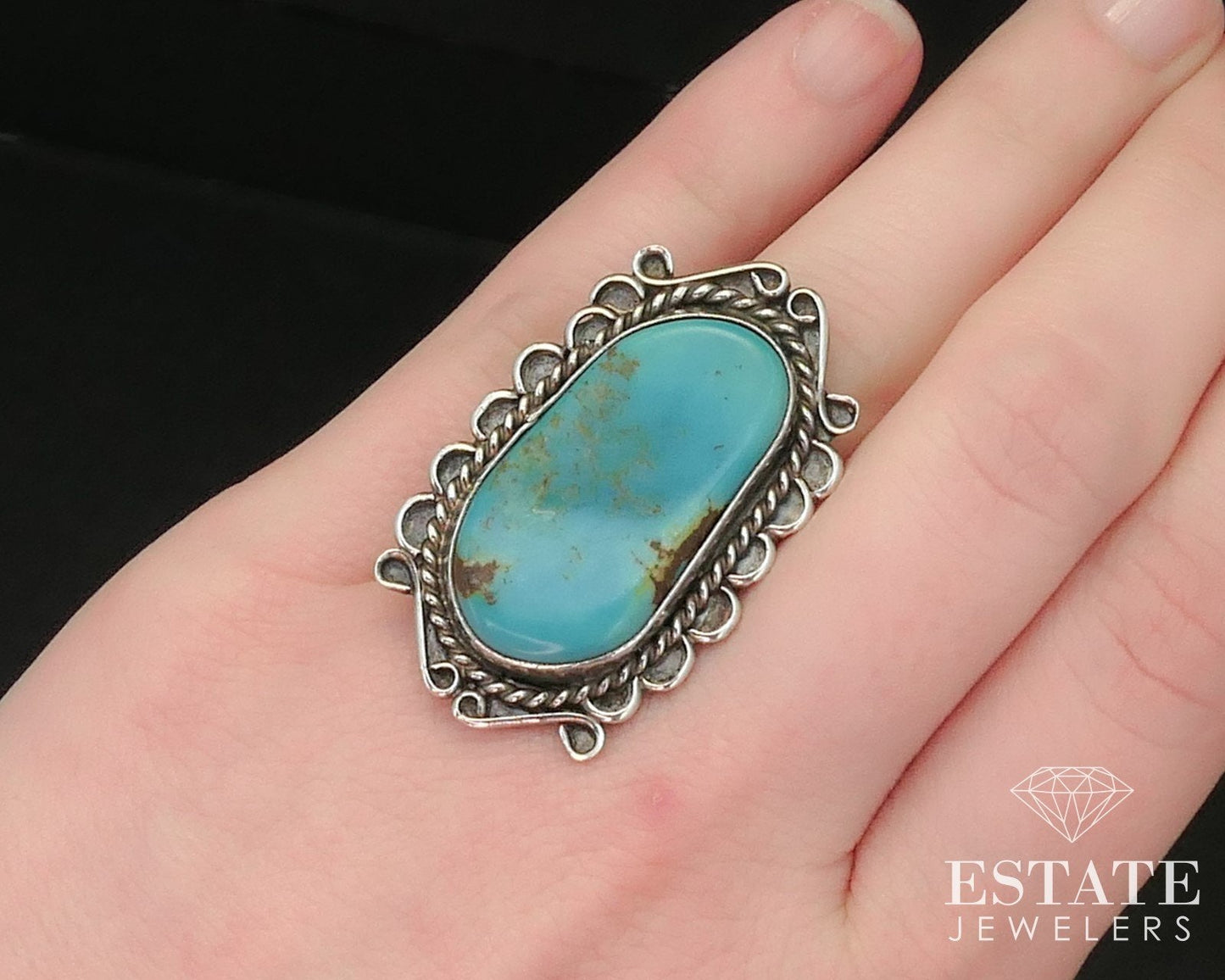 Vintage Sterling 925 Navajo Natural Turquoise Shield Ladies Ring 9.7g i15294