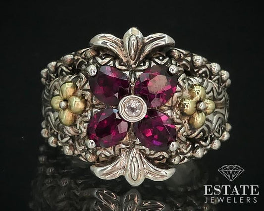 18k & Sterling Natural Rhodolite Garnet Flower Barbara Bixby Ring 14.3g i15285