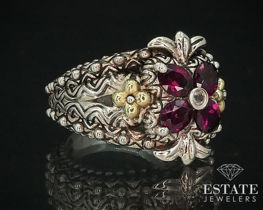 18k & Sterling Natural Rhodolite Garnet Flower Barbara Bixby Ring 14.3g i15285