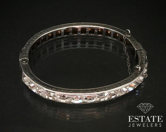 Antique Victorian Sterling Silver Rhinestone Bangle Bracelet 23.1g i15284