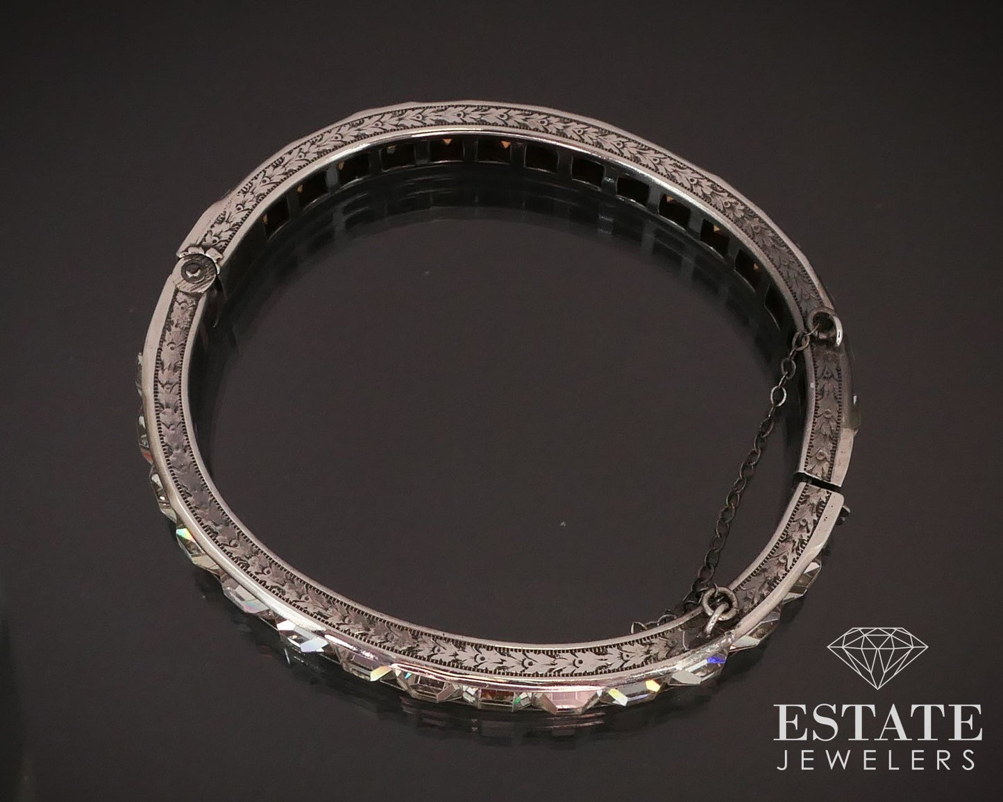 Antique Victorian Sterling Silver Rhinestone Bangle Bracelet 23.1g i15284