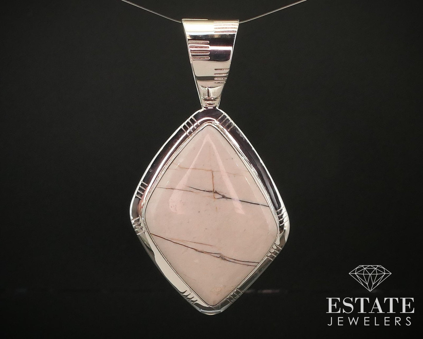 Estate Sterling Natural White Agate Jay King Mine Finds Pendant 22g i15283