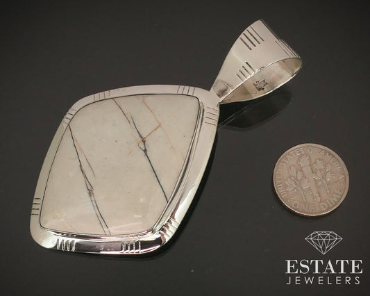 Estate Sterling Natural White Agate Jay King Mine Finds Pendant 22g i15283