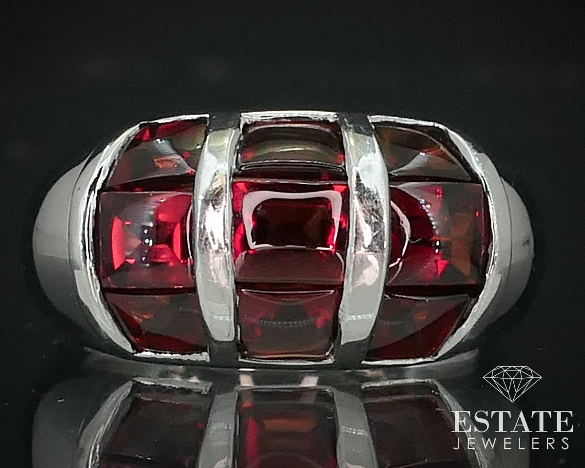 Sterling Silver 925 10mm Cabochon Natural Garnet Ladies Band Ring 5.3g i15431