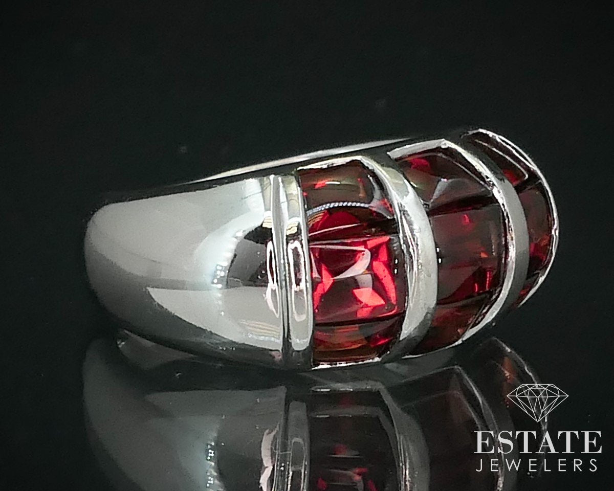 Sterling Silver 925 10mm Cabochon Natural Garnet Ladies Band Ring 5.3g i15431