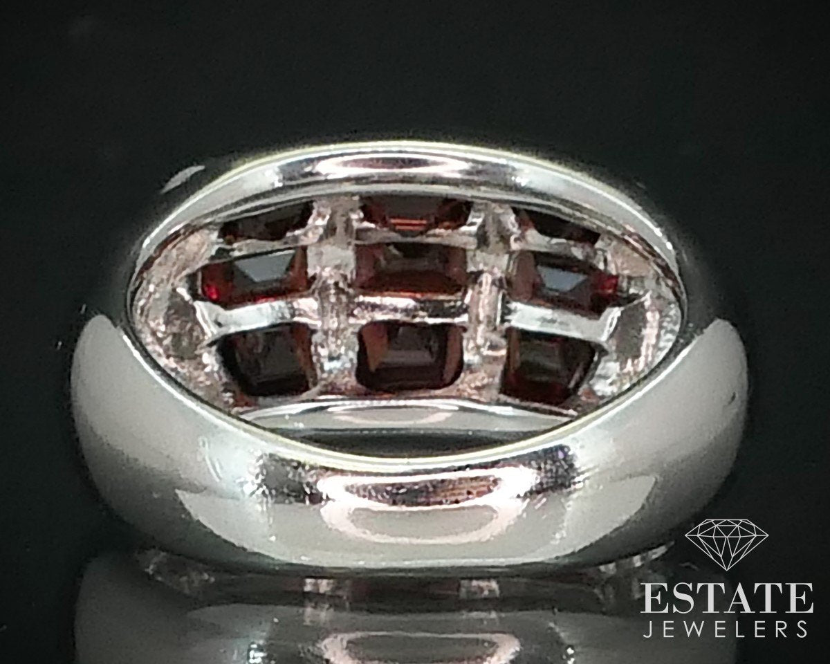 Sterling Silver 925 10mm Cabochon Natural Garnet Ladies Band Ring 5.3g i15431