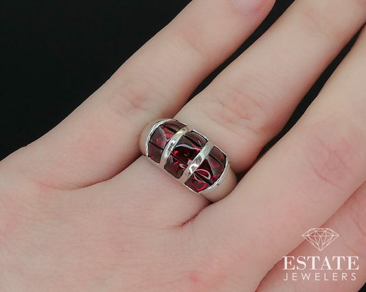 Sterling Silver 925 10mm Cabochon Natural Garnet Ladies Band Ring 5.3g i15431