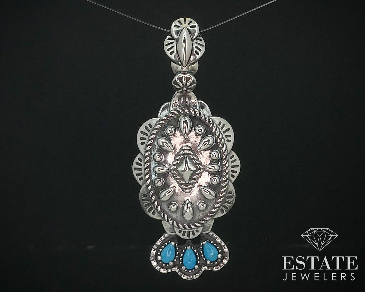 Sterling American West Natural Turquoise Concho Ladies Pendant 12.8g i15413