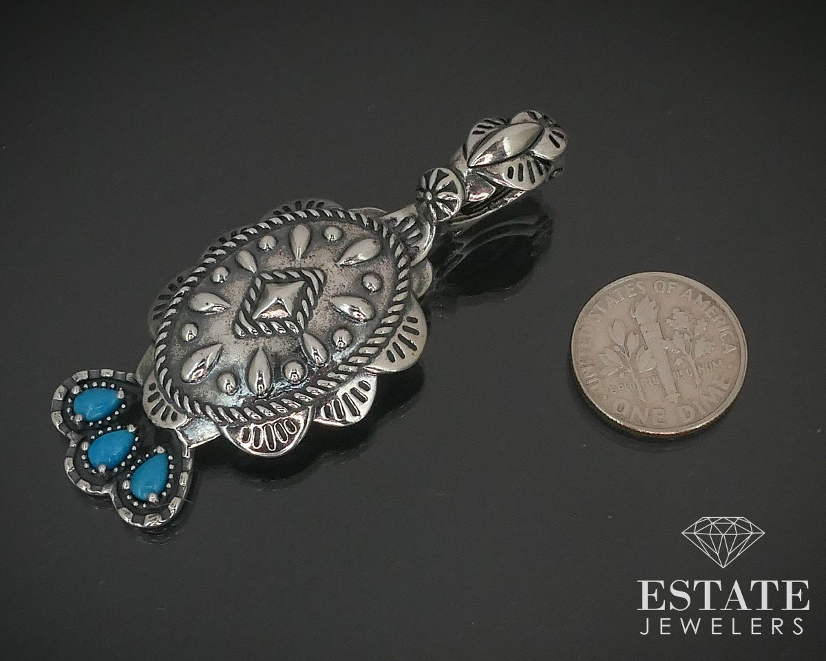 Sterling American West Natural Turquoise Concho Ladies Pendant 12.8g i15413