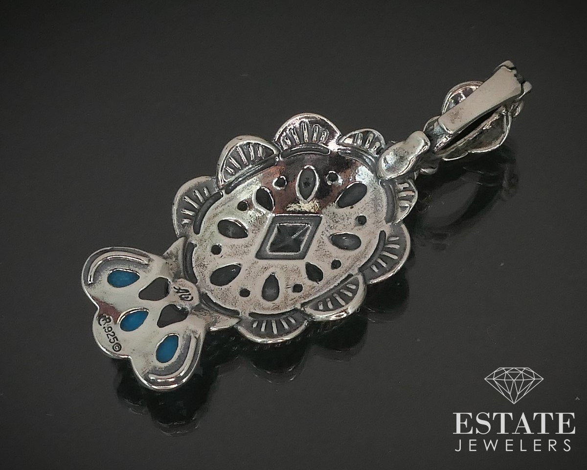 Sterling American West Natural Turquoise Concho Ladies Pendant 12.8g i15413