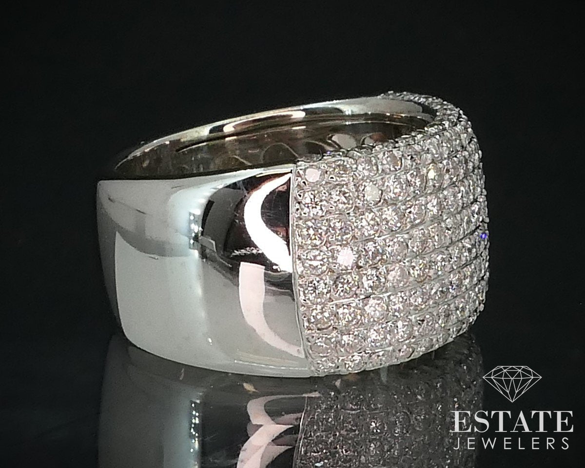 18k White Gold 2.50ctw Natural Diamond Pave Wide Ladies Band Ring 12g i15378