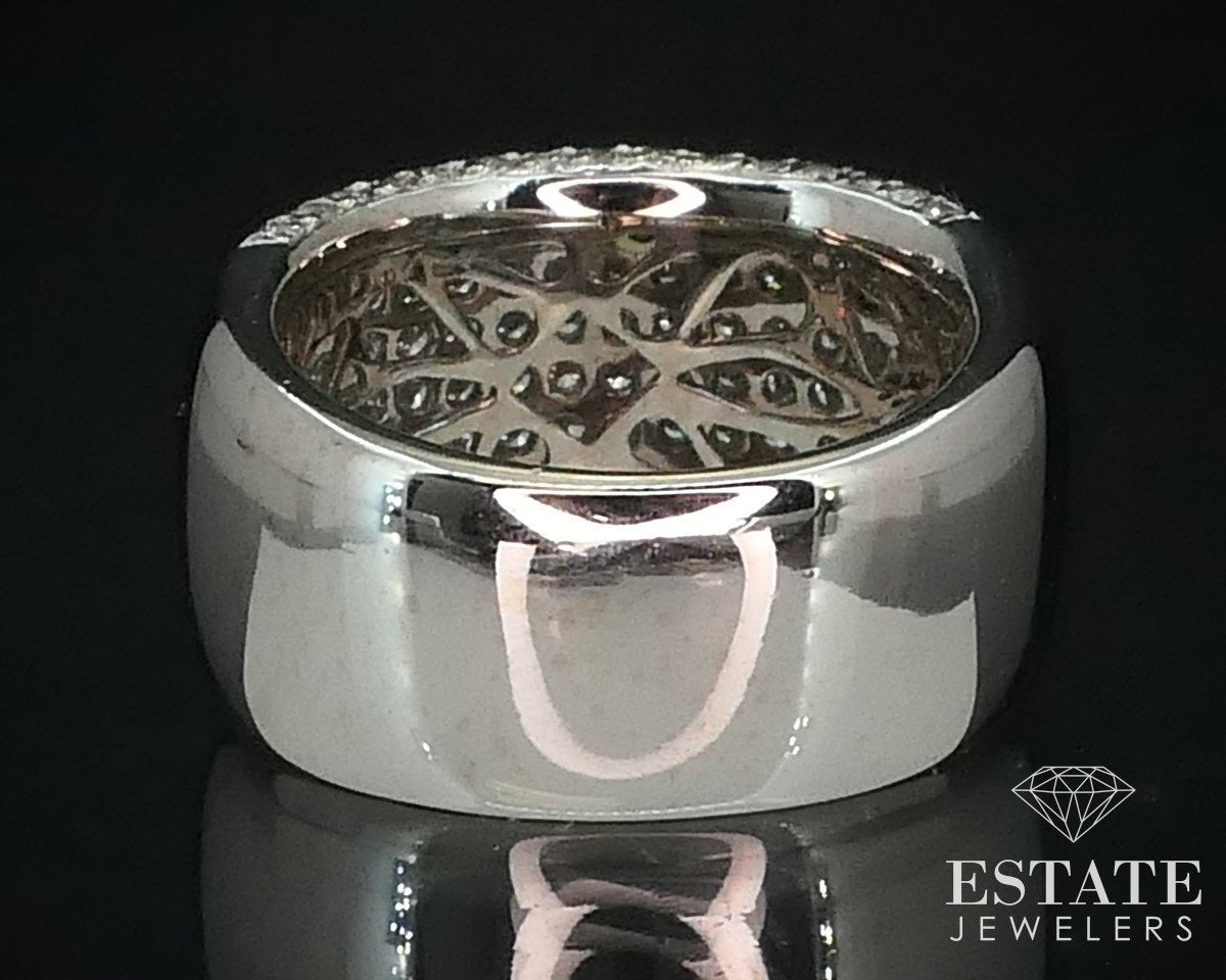 18k White Gold 2.50ctw Natural Diamond Pave Wide Ladies Band Ring 12g i15378