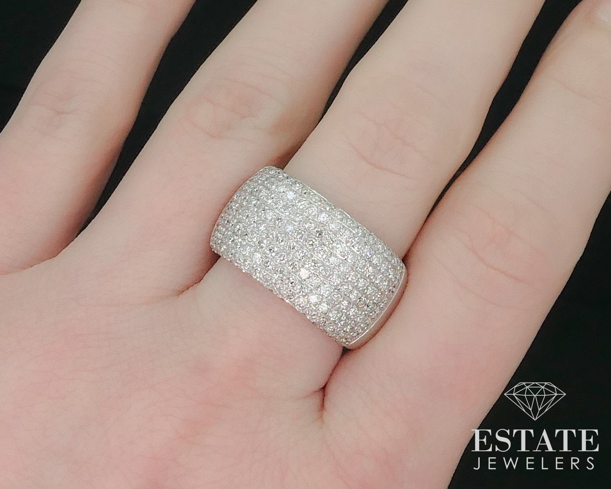 18k White Gold 2.50ctw Natural Diamond Pave Wide Ladies Band Ring 12g i15378
