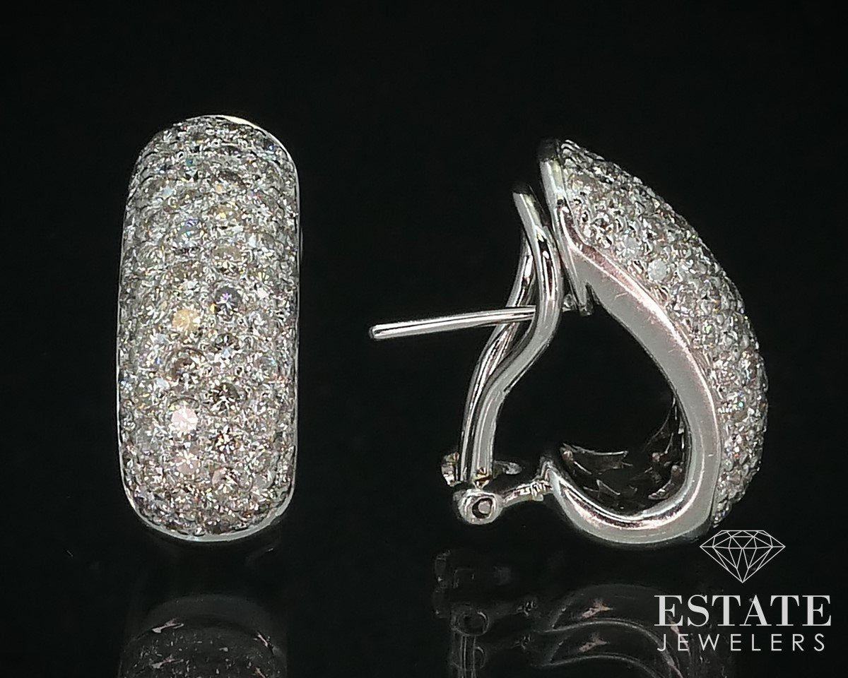18k White Gold Natural 2.46ctw Diamond Omega Back Hoop Earrings 10.4g i15373