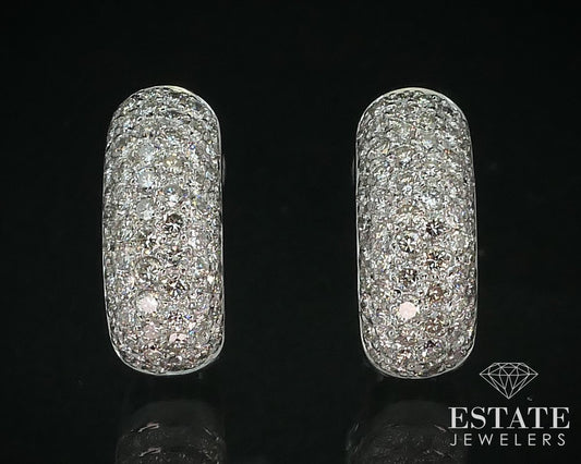 18k White Gold Natural 2.46ctw Diamond Omega Back Hoop Earrings 10.4g i15373