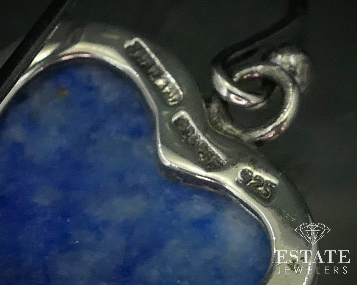 Estate Sterling Natural Sodalite BARSE Heart Dangle Earrings 7.2g i15462