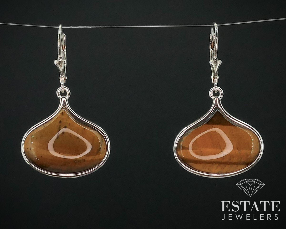 Sterling Silver Natural Tigers Eye Whitney Kelly Dangle Earrings 8.2g i15460