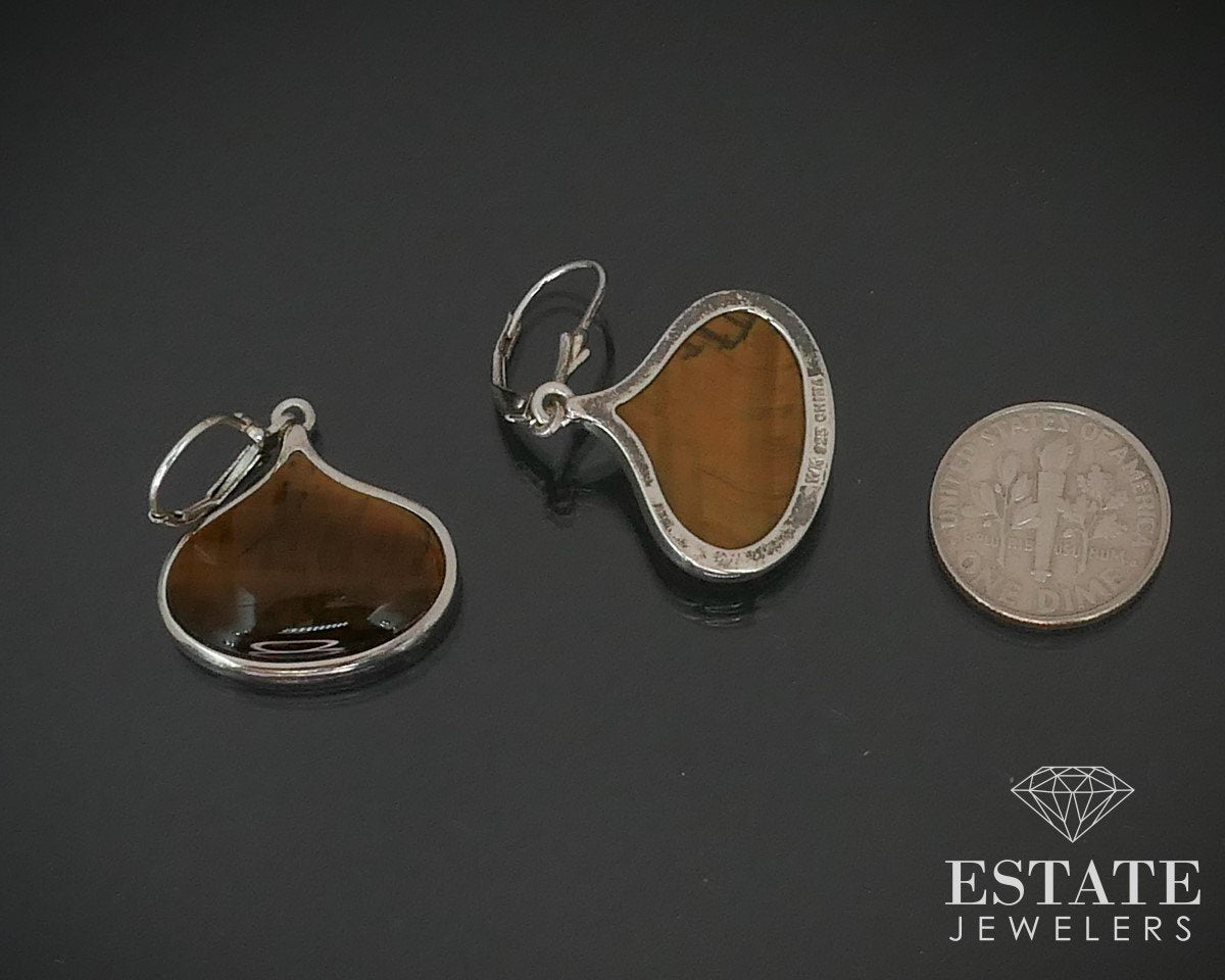 Sterling Silver Natural Tigers Eye Whitney Kelly Dangle Earrings 8.2g i15460
