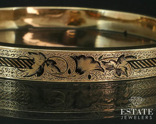 Antique Victorian 9k Yellow Gold Hinged Enameled Bangle Bracelet 10.3g i15383