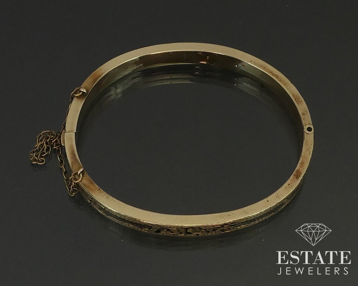 Antique Victorian 9k Yellow Gold Hinged Enameled Bangle Bracelet 10.3g i15383