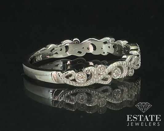 14k White Gold Natural .06ctw Diamond Vine Ladies Wedding Band Ring 2.5g i15468
