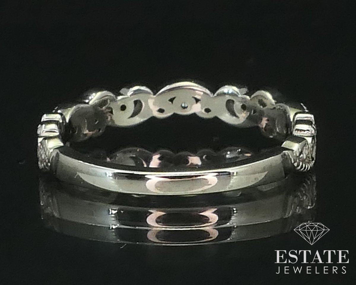 14k White Gold Natural .06ctw Diamond Vine Ladies Wedding Band Ring 2.5g i15468