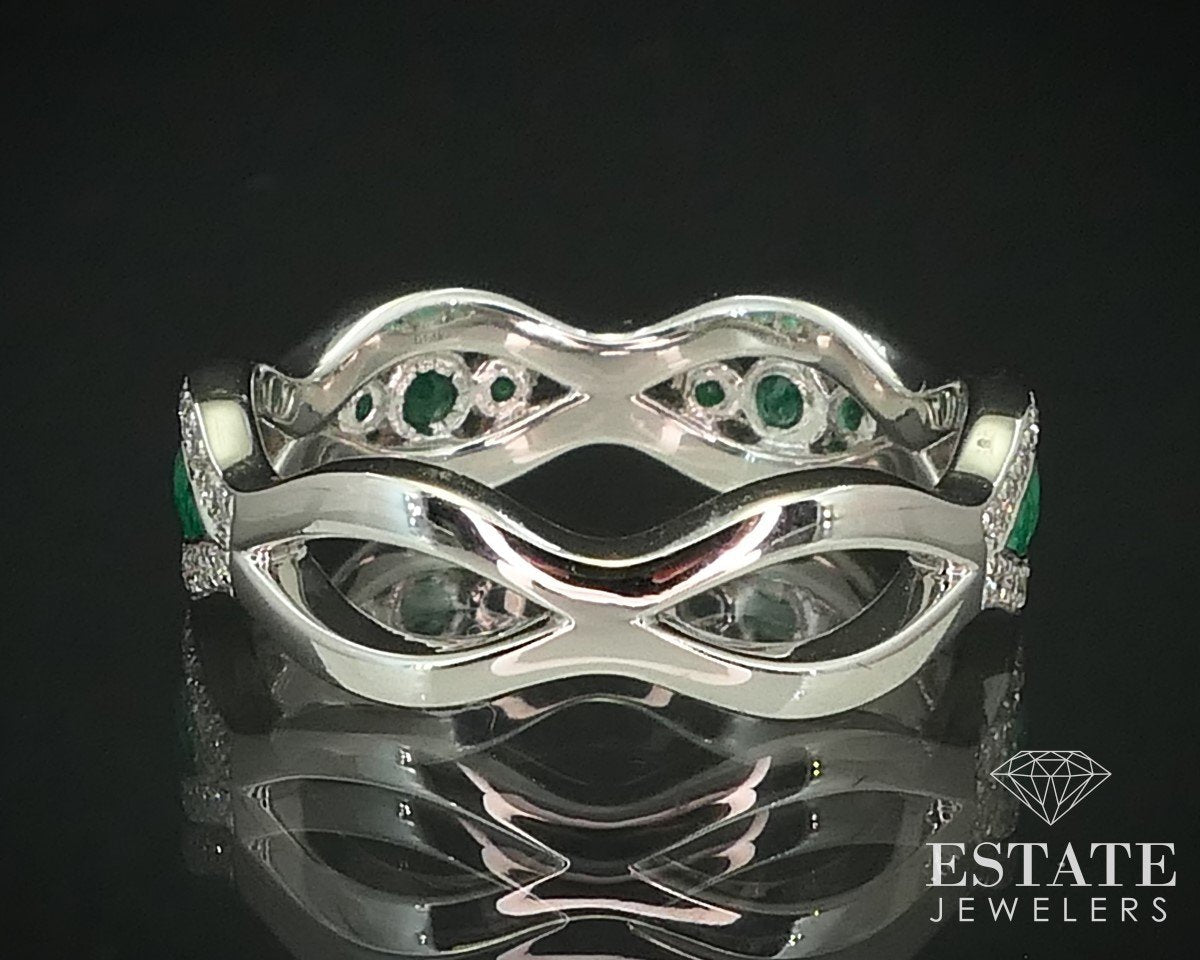 14k White Gold Natural .80ctw Emerald & Diamond Ladies Band Ring 3.8g i15509