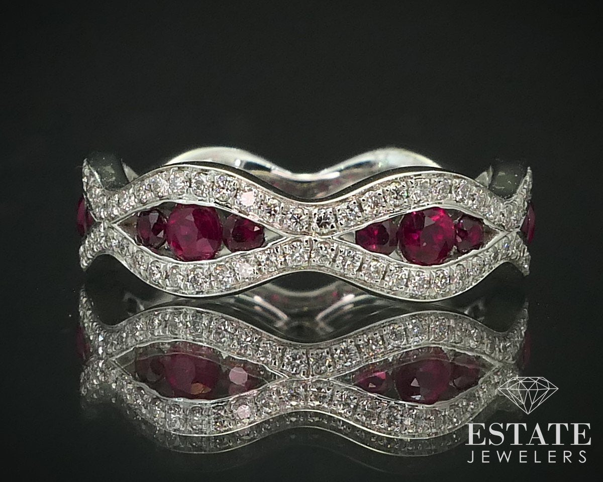 14k White Gold Natural .95ctw Ruby & Diamond Ladies Band Ring 3.8g i15497