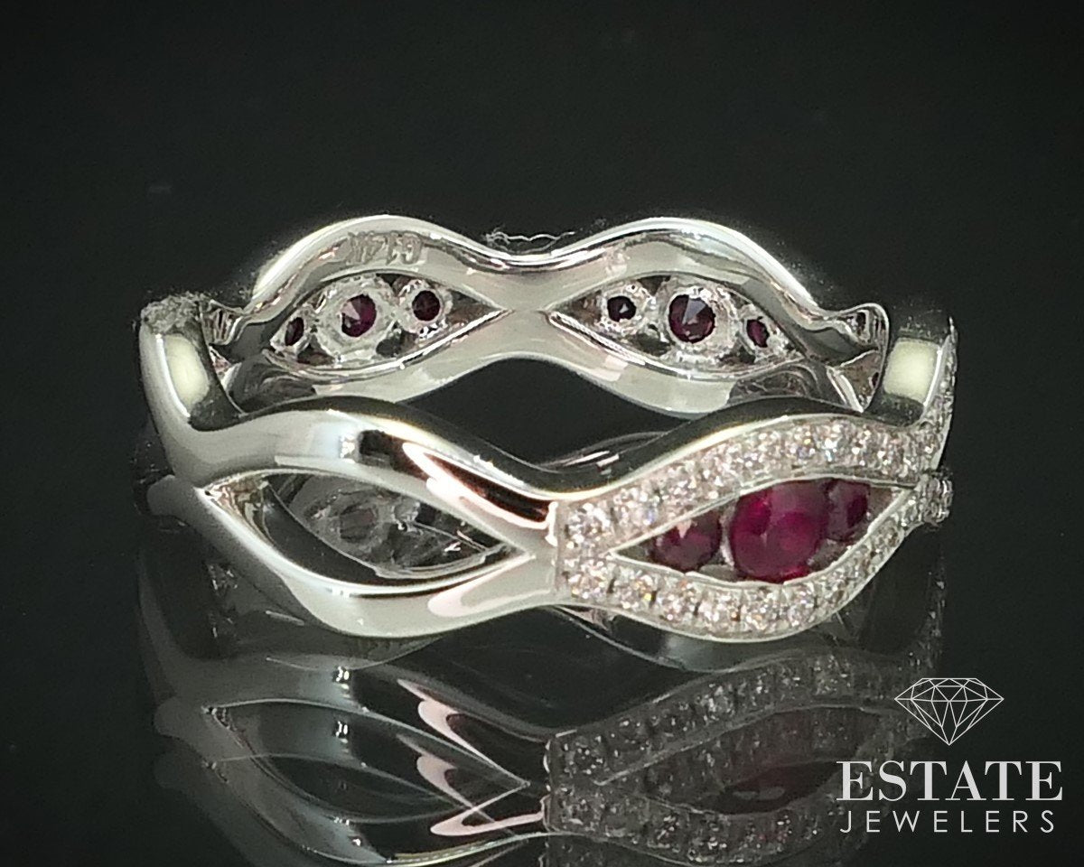 14k White Gold Natural .95ctw Ruby & Diamond Ladies Band Ring 3.8g i15497