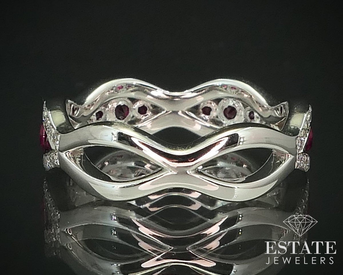14k White Gold Natural .95ctw Ruby & Diamond Ladies Band Ring 3.8g i15497