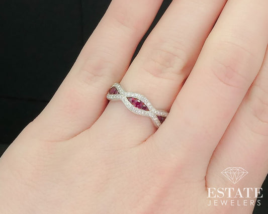 14k White Gold Natural .95ctw Ruby & Diamond Ladies Band Ring 3.8g i15497