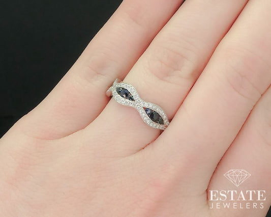 14k White Gold Natural .97ctw Blue Sapphire & Diamond Ladies Band Ring 4g i15507