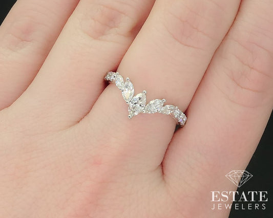 14k White Gold Natural .91ctw Diamond Ladies Curved Wedding Band Ring 2g i15498
